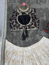 Black and off white jacquard Lehenga