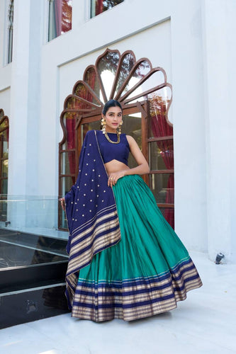 Chanderi silk elegant lehenga in firozi (skirt stitched)