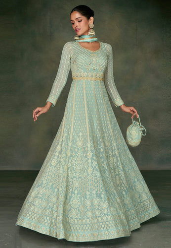 Janisha readymade - sea green georgette anarkali