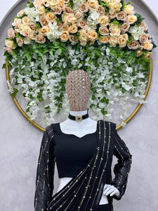 Fishtail style - Black Lehenga saree (wrap around)