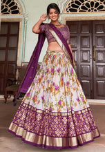Tussar silk floral Lehenga in wine