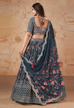 Blue printed floral Lehenga