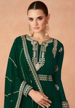Janisha -  georgette reception readymade gown in bottle green