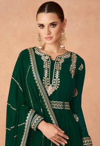 Janisha -  georgette reception readymade gown in bottle green
