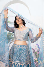 Deep sky blue net Lehenga