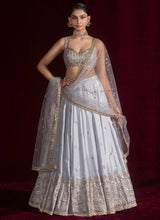 Sky blue satin silk lehenga