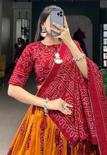 Tussar silk Lehenga bandhej print in mustard