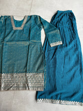Deep teal chinon gharara style suit