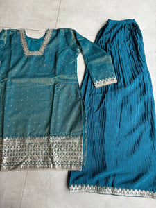 Deep teal chinon gharara style suit