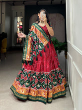 Tussar silk lehengas with bandhej and patola print (skirt stitched) - maroon