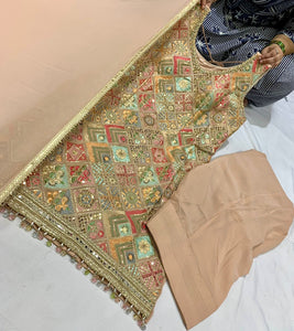 Pastel peach embroidered suit with trending farshi salwaar