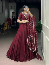 Maroon rangoli crush lehenga (skirt stitched)
