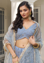 Kelaya collection - sky blue grey net Lehenga