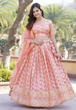 Pastel Peach viscose jacquard Lehenga (skirt stitched)