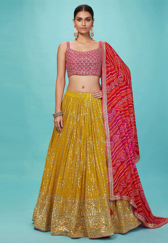 Karla collection - yellow and pink bandhani Lehenga