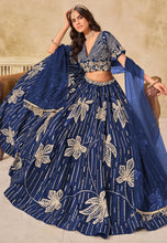 Blue sequins leaf embroidered silk Lehenga