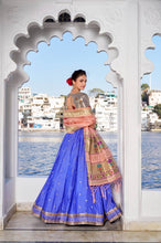 Jacquard silk Lehenga in blue(skirt stitched)