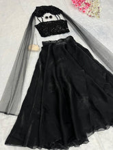 Black sequin with cape Lehenga