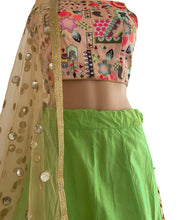 Gold and green plain skirt Lehenga