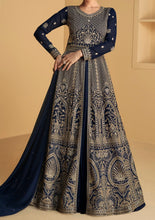 Navy blue partywear front slit Georgette anarkali
