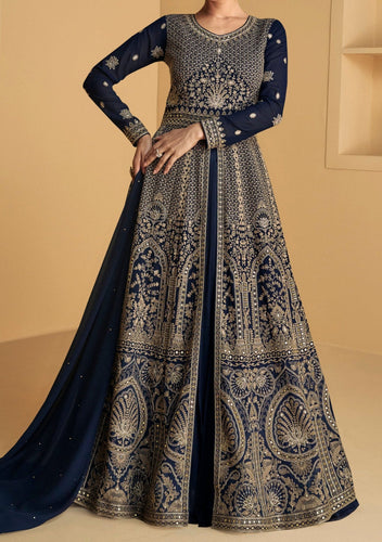 Navy blue partywear front slit Georgette anarkali