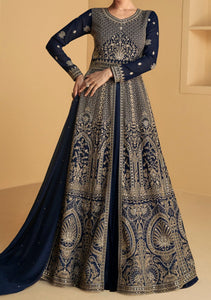 Navy blue partywear front slit Georgette anarkali