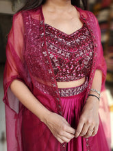 Burgundy skirt set with cape