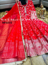 Niks collection - red banarasi silk anarkali (plus size 54”)