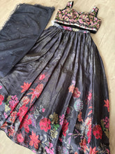 Black chinon crush silk readymade Lehenga