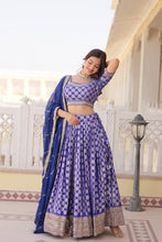 Partywear Lehenga - Royal blue viscose jacquard Lehenga