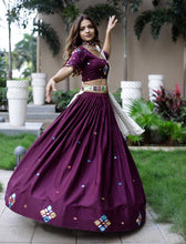 Purple cotton mirror work Lehenga