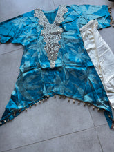 Blue crepe silk asymmetrical patiyala suit