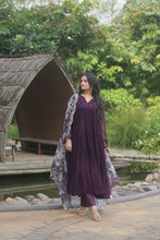 Alia cut readymade 4 layer salwaar kameez in rani/black and wine