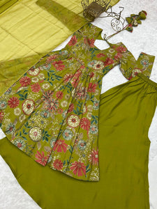 Mehendi green Roman silk kediya style palazzo