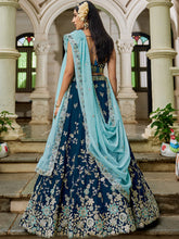 Navy blue organza sequins lehenga