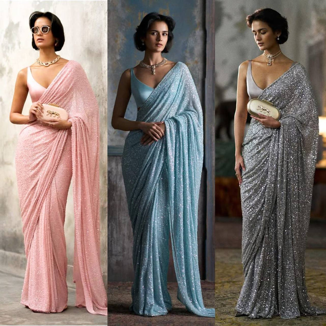 Partywear sequinned saree
