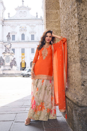 Chinon silk with orange floral bliss palazzo set