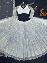 Stylish White butterfly net Lehenga