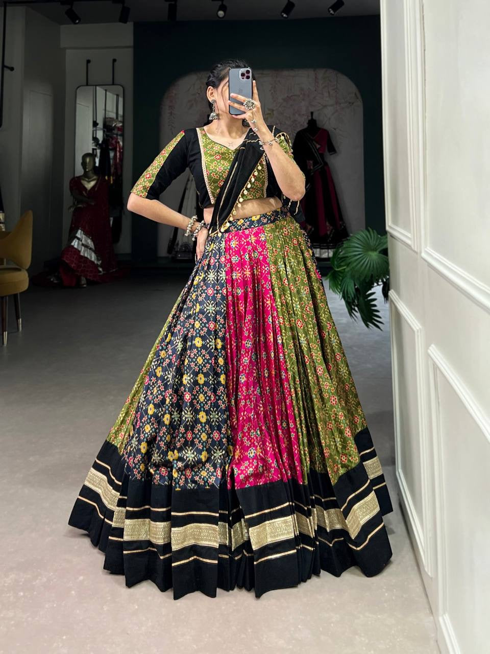 Dola silk and pure cotton multicoloured readymade Lehenga