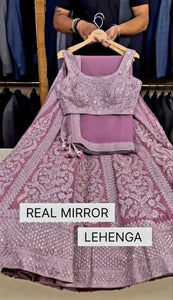 Pink and rose panelled mirror work Lehenga