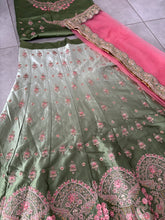 Royal embroidered ombre lehenga set in sage green and blush pink