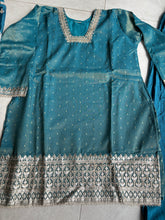 Deep teal chinon gharara style suit