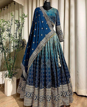 Ombre shaded bandhej print blue Lehenga