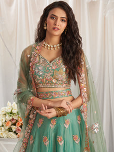 Sea Green organza Lehenga