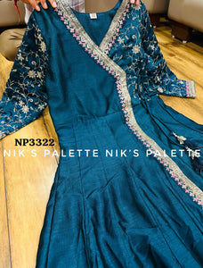 Niks collection - blue angrakha silk gown (plus size option)