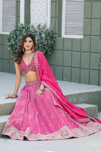 Pink Leheriya print organza lehenga