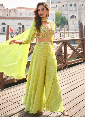 Green jacquard silk embroidered palazzo set