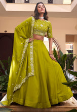 Parrot green Lehenga with pearl coding (skirt stitched)