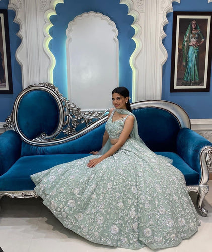 Mint green chine sequins Lehenga