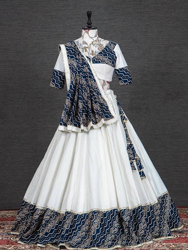 Bandhani and foil printed readymade chaniya choli in blue